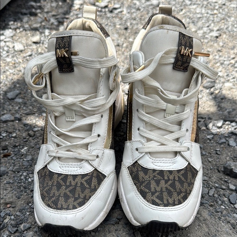 Michael Kors Cream and Brown Logo Sneakers